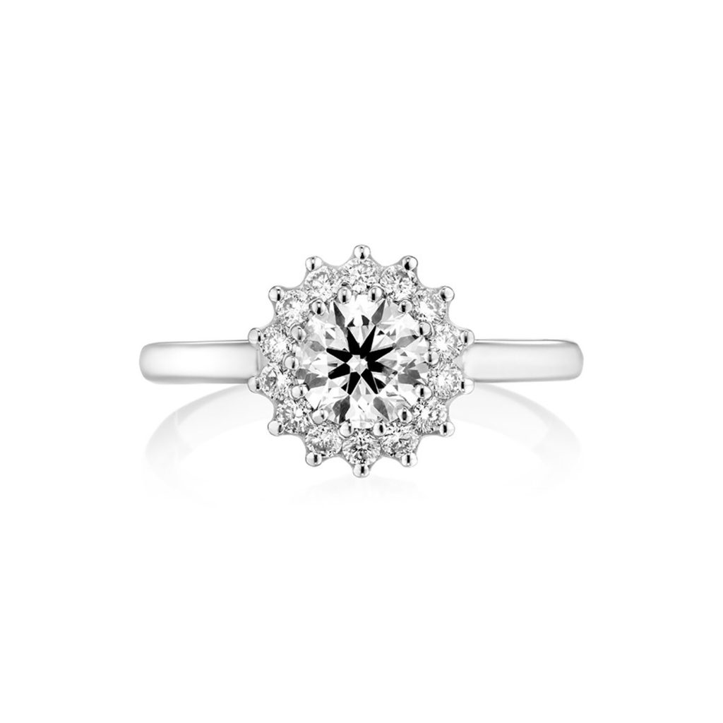 Round lab grown diamond flower ring , Halo Engagement ring