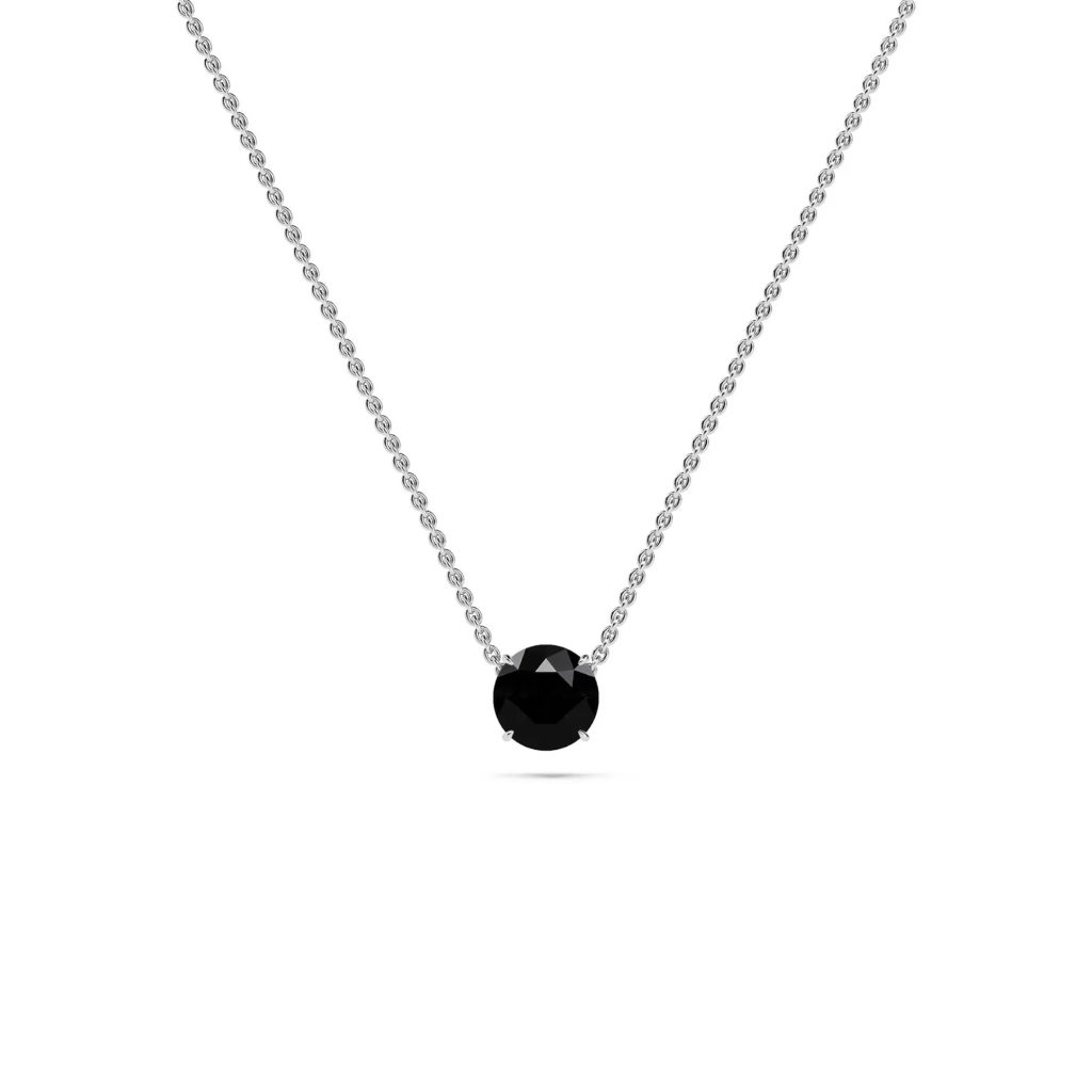 14k Gold Black diamond solitaire Necklace , 0.50 CT round black diamond necklace
