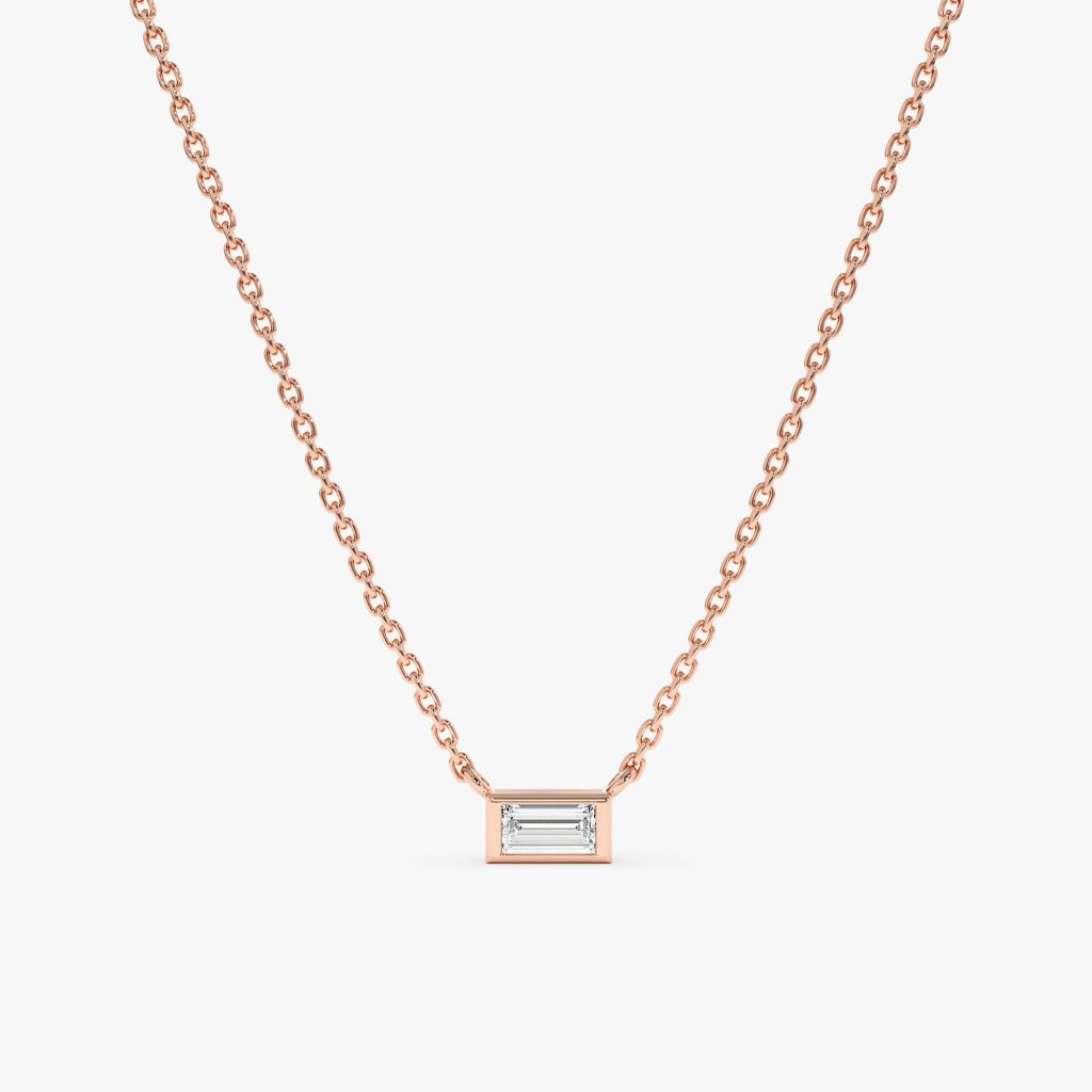 Baguette Diamond Necklace , Lab grown Diamond Necklace , Bezel set Diamond necklace