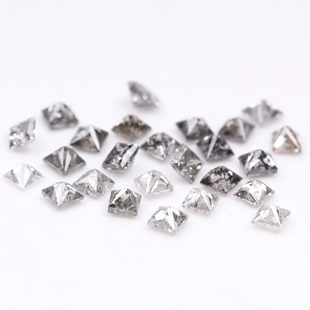0.37 CT Natural princess cut salt and pepper diamonds , 1.30 MM ICY grey with inclusion princess cut melee diamonds , tennis bracelet