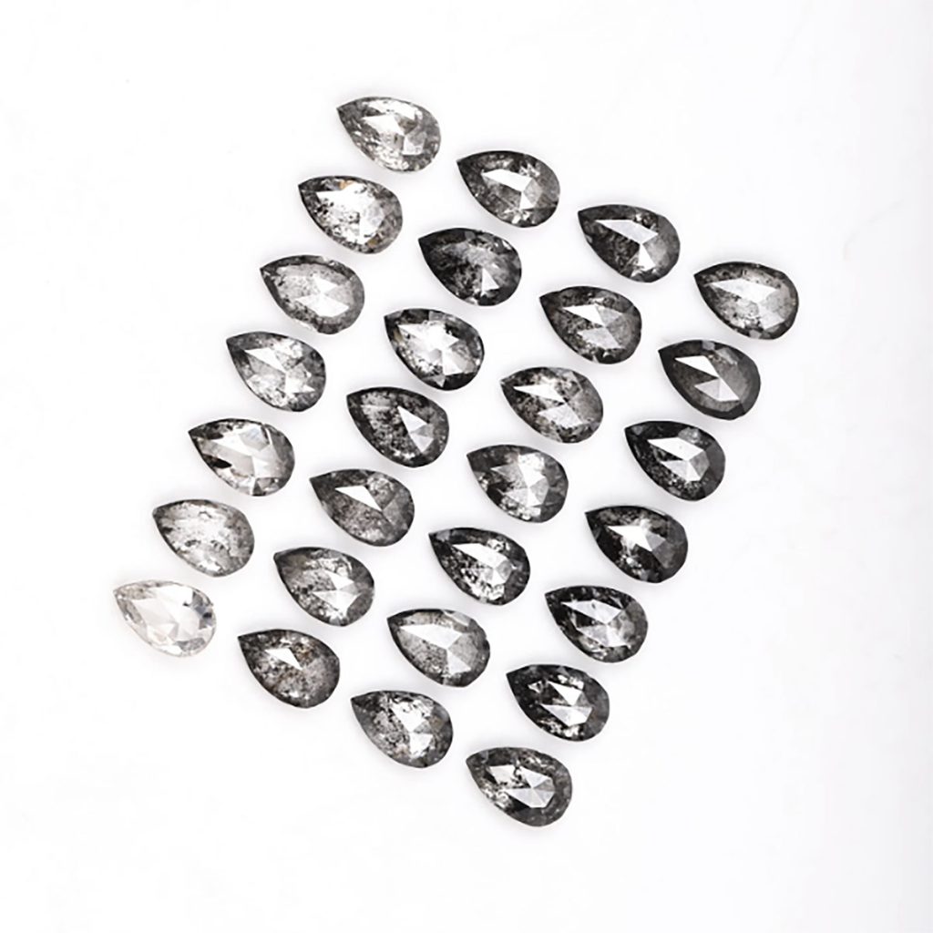 Pear shape salt and pepper diamonds