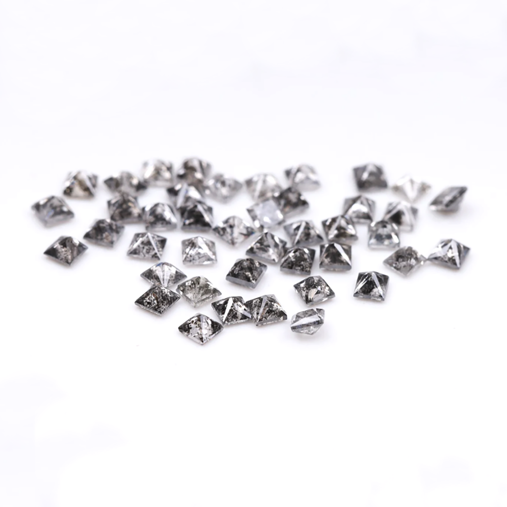 1.5 MM Princess cut salt and pepper diamonds , Natural grey black color loose salt and pepper diamonds