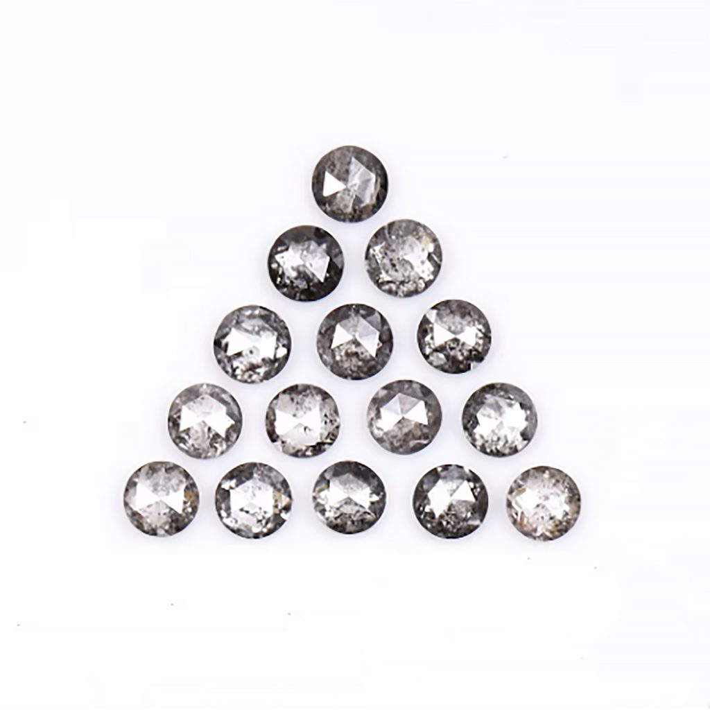 2 MM round rose cut salt and pepper diamonds