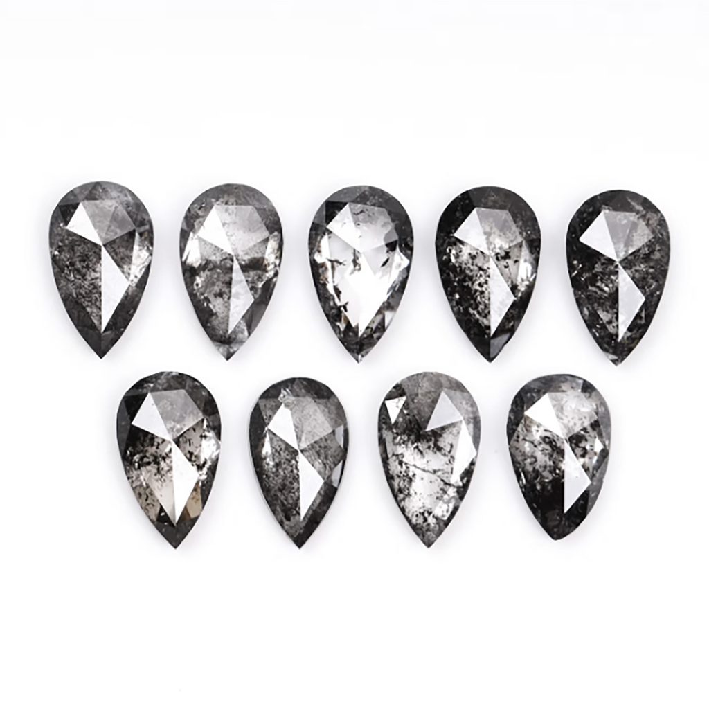 Pear shape salt and pepper diamonds