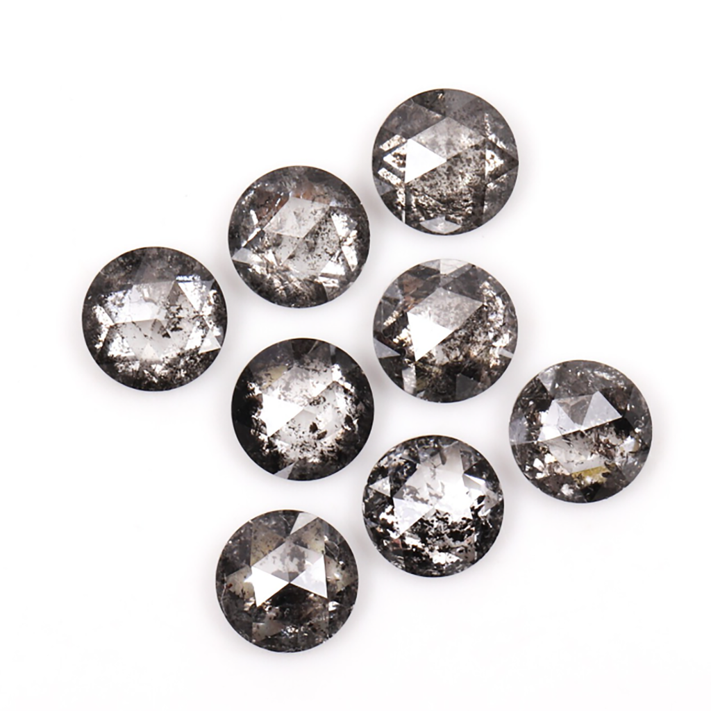 1 CT round rose cut salt and pepper diamonds , 6 MM dark grey color with inclusion Natural loose Translucent rose cut diamonds