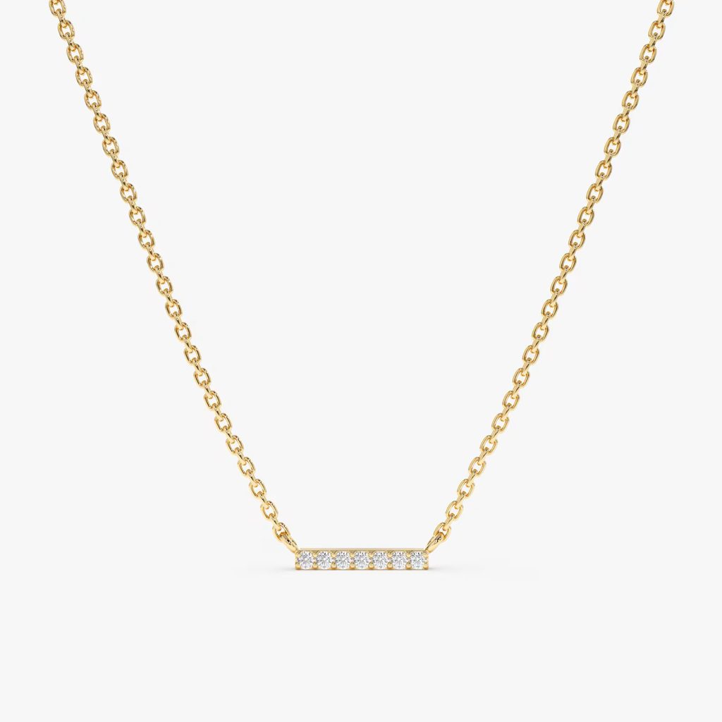 Dainty Diamond Bar Necklace, 14k gold Tiny Diamond Necklace , Natural round Diamond Necklace