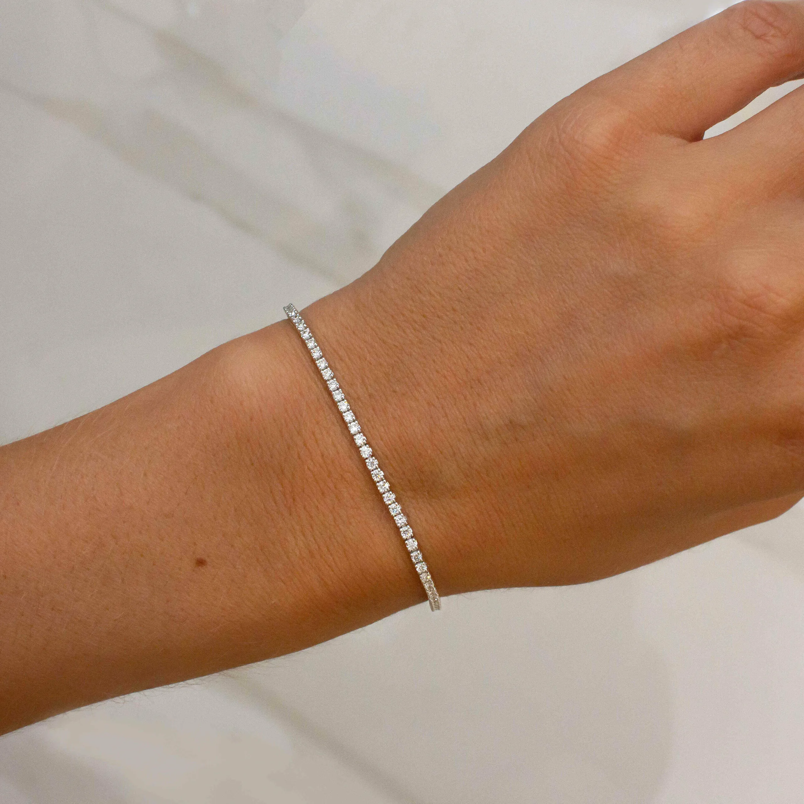 14k Solid Gold 2 CT Round Natural Diamond Tennis Bracelet - Image 3