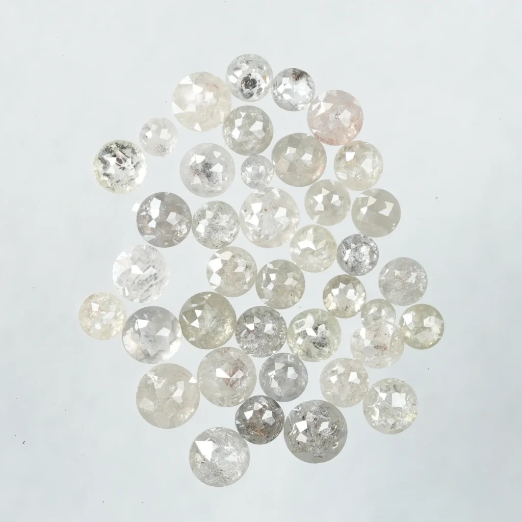 Misty white color round rose cut salt and pepper diamonds