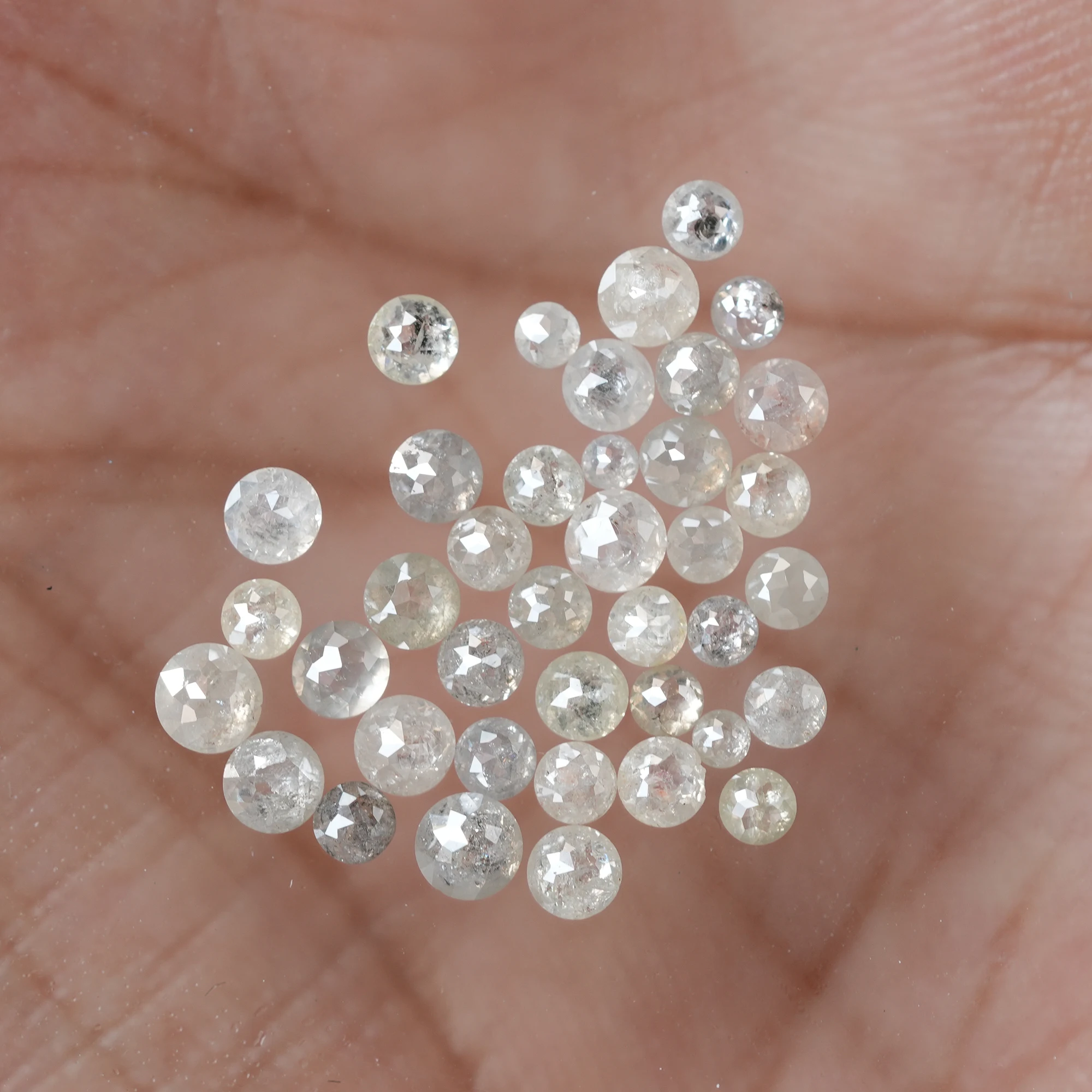 Natural Round rose cut salt and pepper diamonds | 1.90 MM TO 3.50 MM misty white / Grey Mix color Diamonds - Image 2