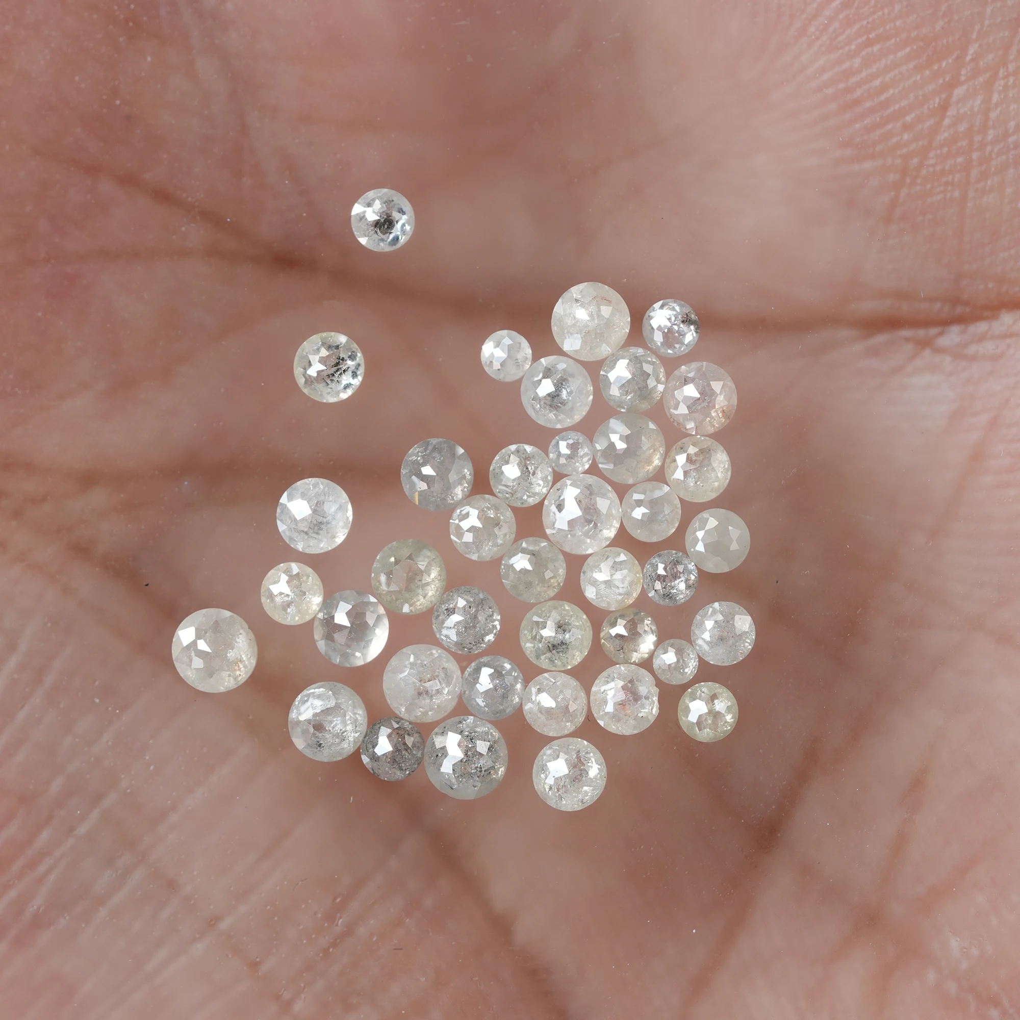Natural Round rose cut salt and pepper diamonds | 1.90 MM TO 3.50 MM misty white / Grey Mix color Diamonds - Image 4