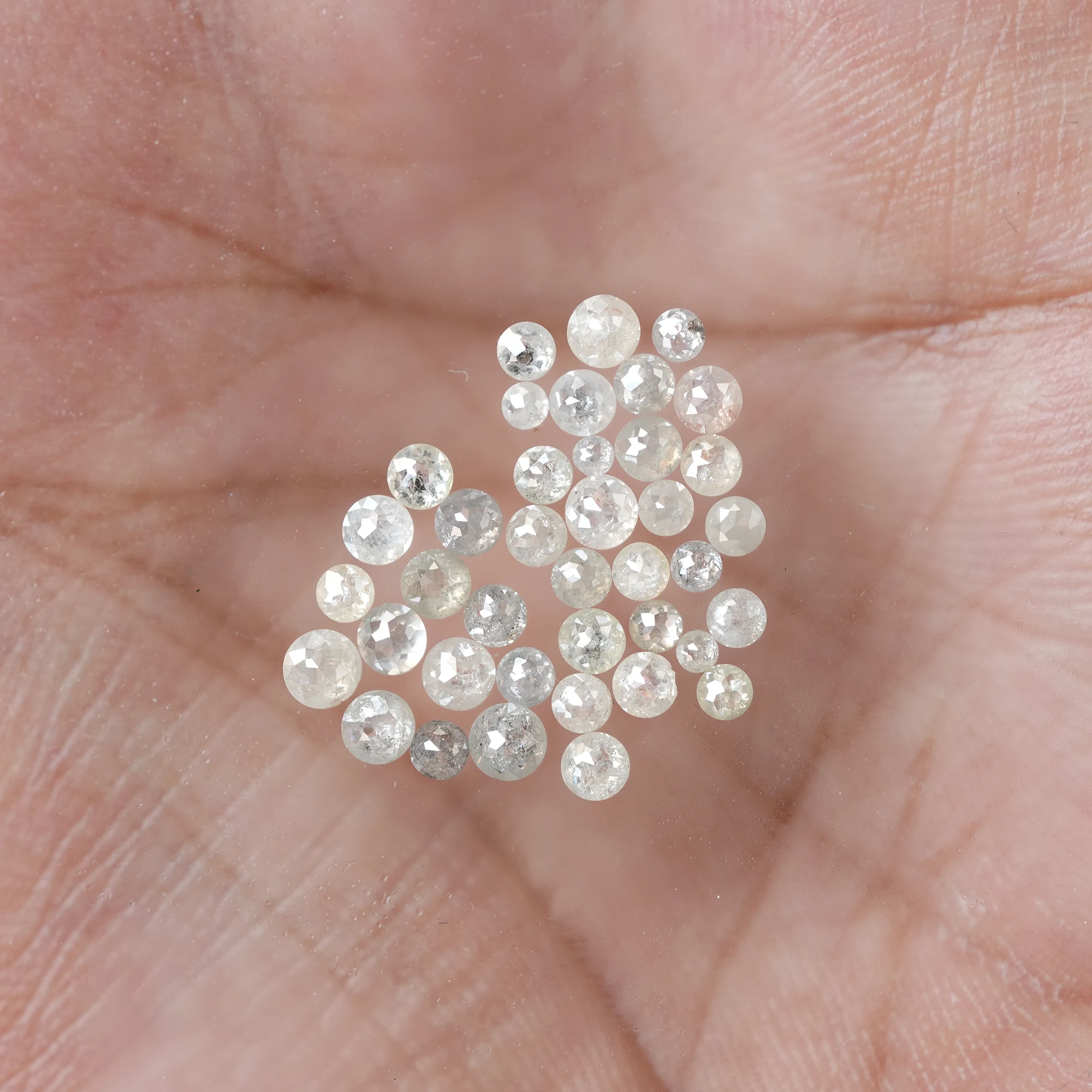 Natural Round rose cut salt and pepper diamonds | 1.90 MM TO 3.50 MM misty white / Grey Mix color Diamonds - Image 8