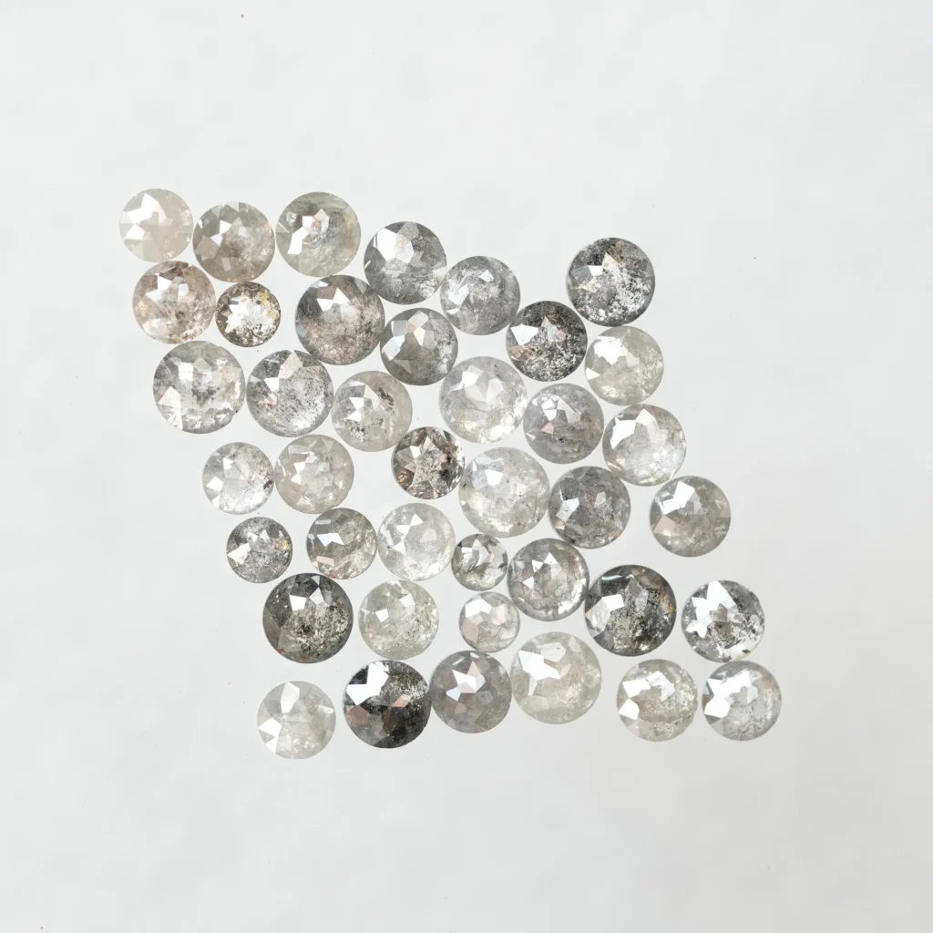 2 MM Round Rose cut Salt and Pepper Diamonds