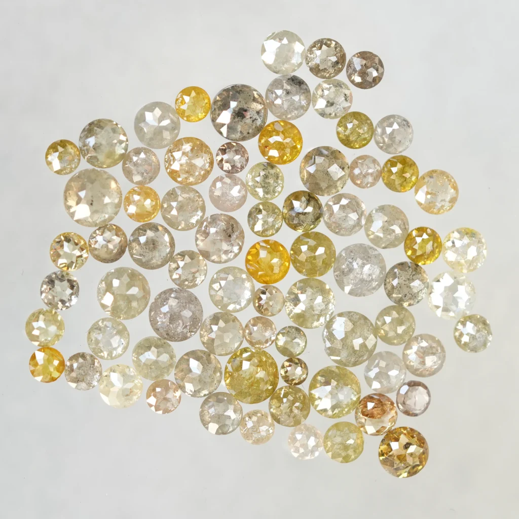 Natural loose mix color round rose cut rustic diamond lot weighing 8.06 carats with loose diamonds measuring 2 mm to 3.7 mm, ideal for engagement rings, earrings, pendants, bracelets and custom jewelry