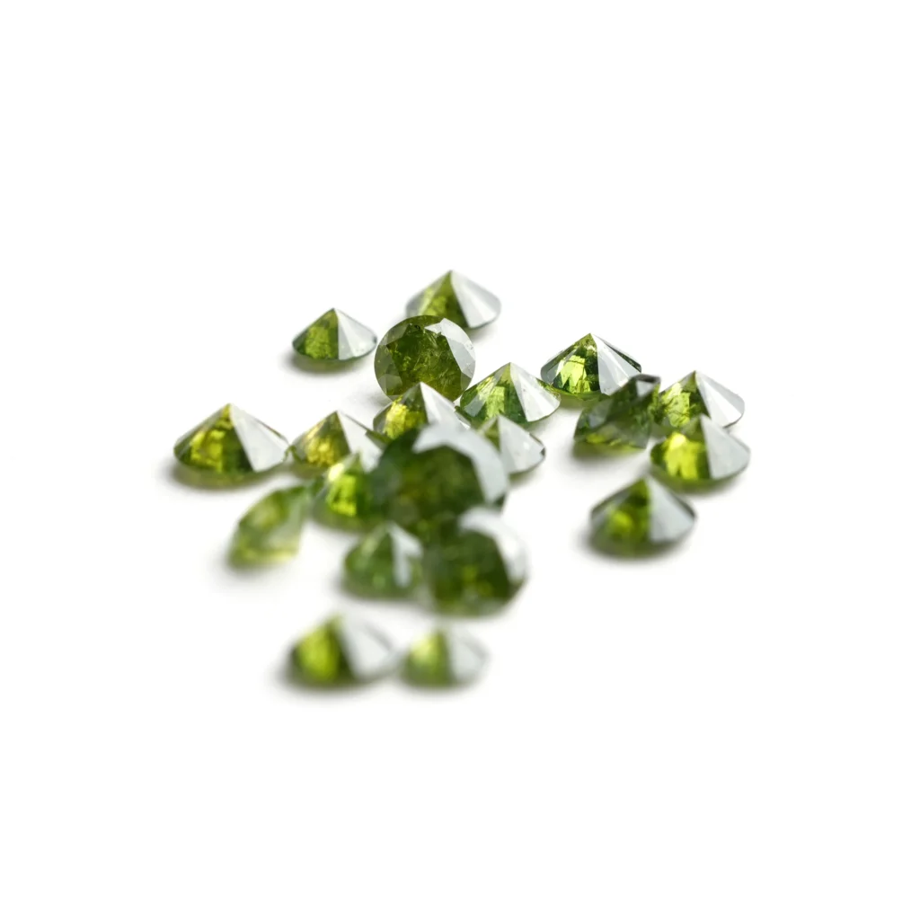 Natural green color round brilliant cut melee diamond lot weighing 2.75 carats with loose diamonds measuring 2.5 mm to 4 mm, ideal for engagement rings, wedding bands, earrings, pendants, bracelets and custom fine jewelry